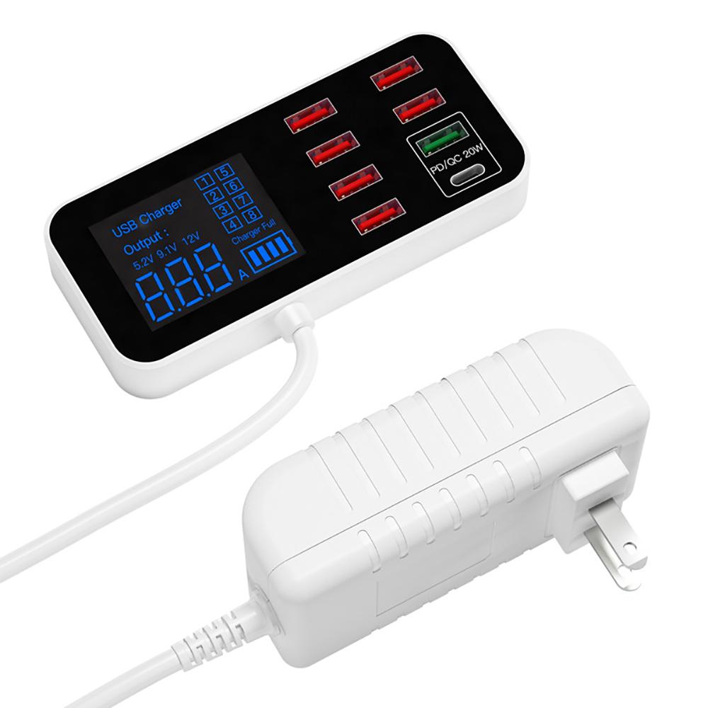 Multi 8 Port Type C USB Fast Charger Quick Charge QC 3.0 PD Charging Station 40W
