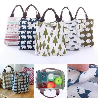 Cartoon Functional Pattern Cooler Lunch Box Bag Portable Insulated Canvas Lunch Bag Thermal Food Picnic Lunch Bags for Women Kid