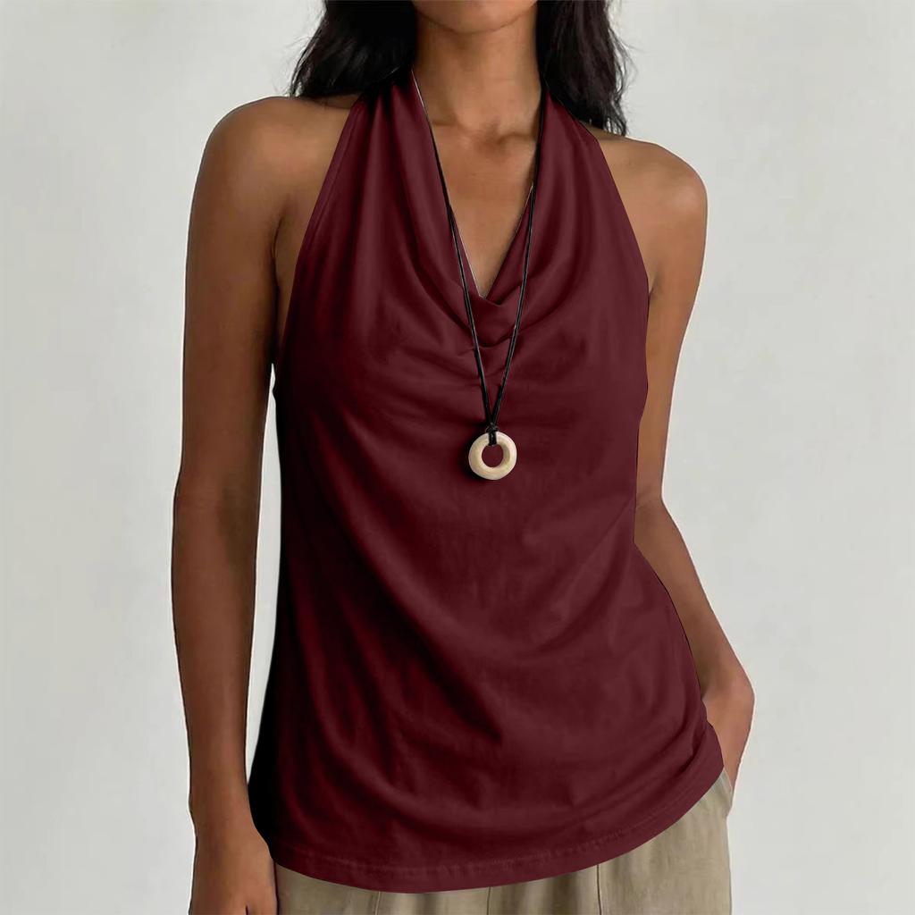 Women Neck Sleeveless Cowl Neck Tank Top Relaxed Fit Lightweight Casual Drape Front Vest for Summer Daily Wear
