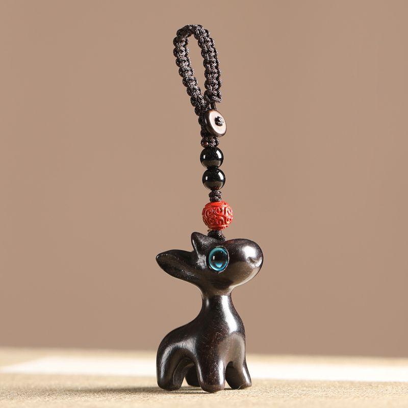 Sandalwood Deer Car Keychain, Pendant, Couple Phone Pendant, USB Disk Chain Hanger, Gift