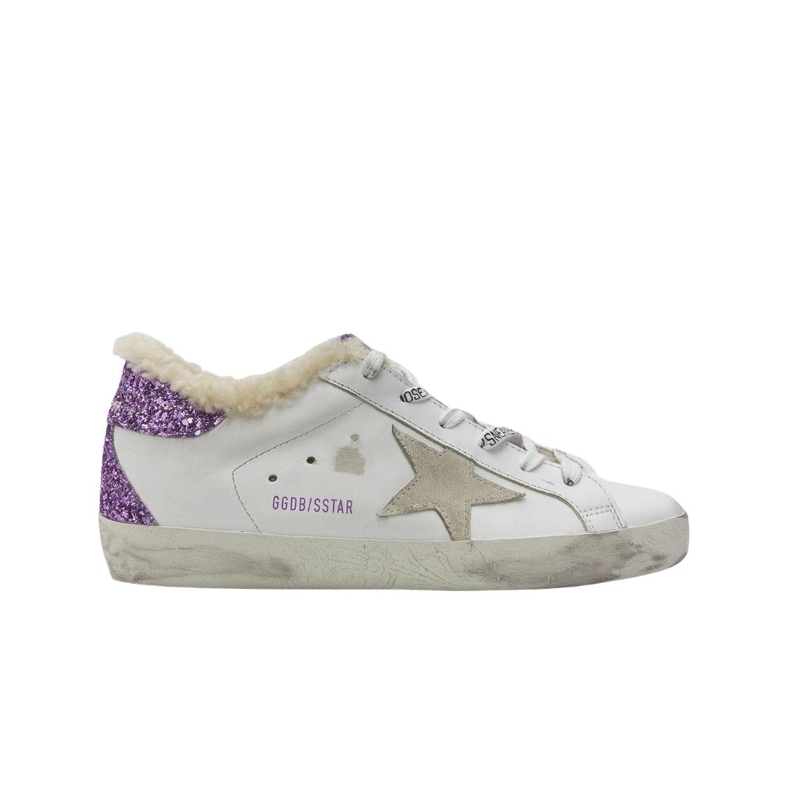

(w) Golden Goose Superstar White Lavender Glitter Heel Tab Shearling Lining Sneakers 35W
