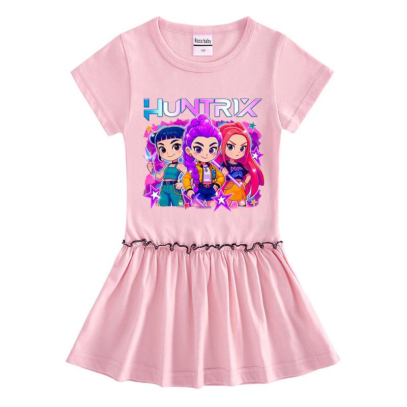 Girls Kpop Rumi Mira Zoey Hunters Print Raglan Ruffle Pleat Dress