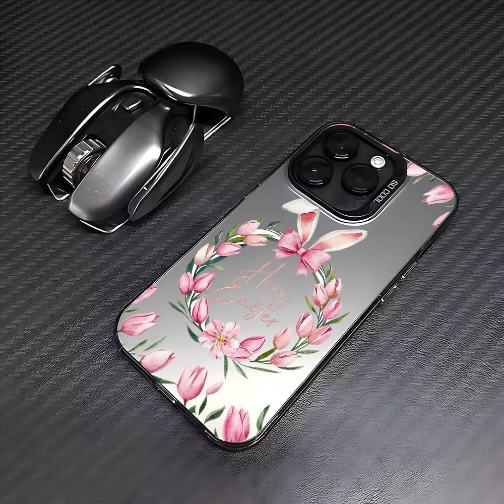 

H-Счастливой Пасхи Чехол для телефона для iPhone 17,16,15,14,13,12,11 Plus,Pro Max,Цветной Серебристый Чехол для телефона iPhone16