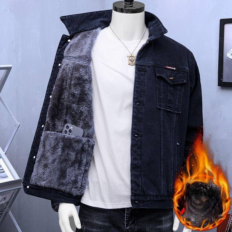 

Плюс бархатная толстая джинсовая куртка мужская осенне-зимняя теплая куртка большого размера 6XL хлопковая одежда трендовая утепленная куртка с защитой от холода 6XL чёрный