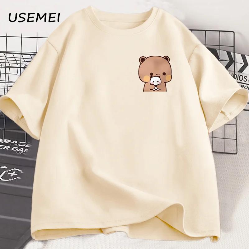 Camiseta Panda Bubu Dudu E Seus Filhotes Moda Engraçada Camiseta de Casal Unissex Moda Casual Mangas Curtas Roupas