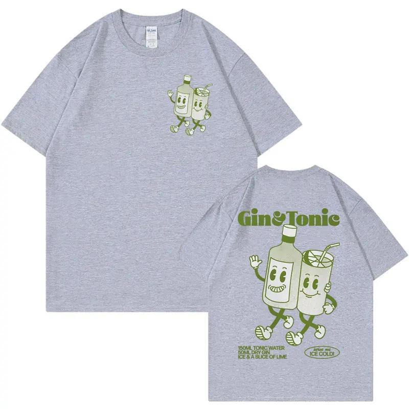 GIN AND TONIC Meme T Shirt Unisex Retro Cartoon Aesthetic T Shirts Men Summer Fashion Cotton Funny Cocktail Meme Graphic T-shirt