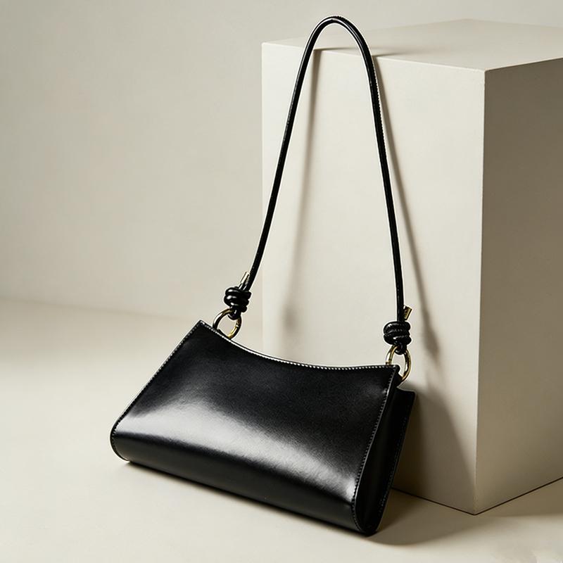 HIFASHION Genuine Leather Black Shoulder Bags For Women Minimalist Casual Daily Use Underarm Purses Simple Elegant Handbag 2026