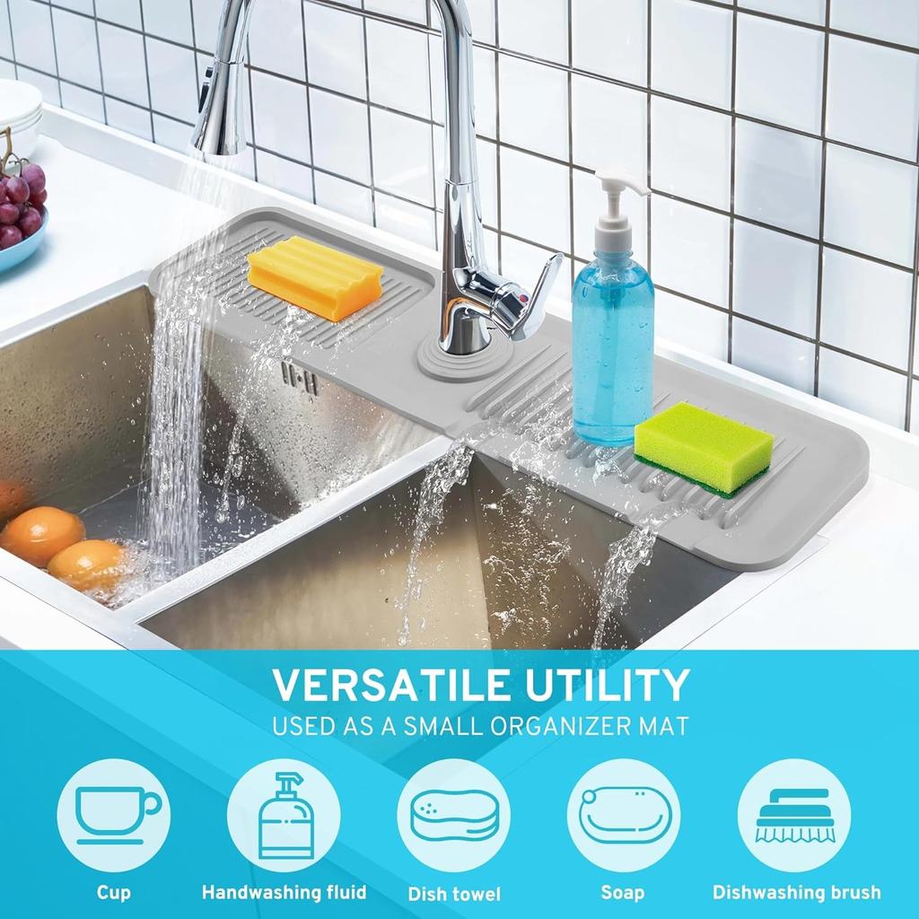 Kitchen Sink Splash Guard,Silicone Sink Mat for Kitchen Sink Catcher Tray Mat Protectors for Kitchen Sink(Grey 24.0" X 5.5")