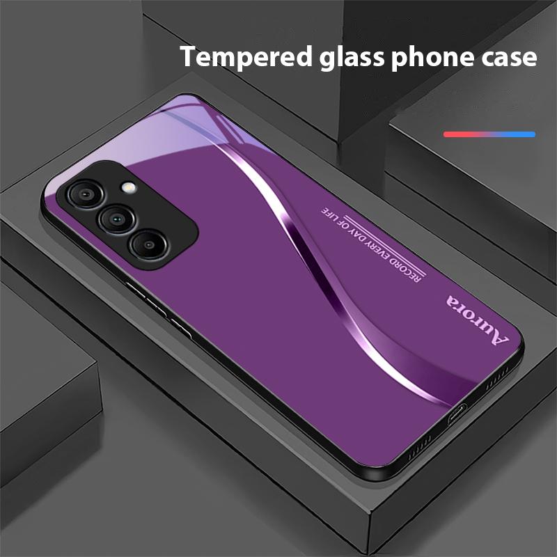 Zweifarbige Streifen für Samsung Galaxy A15 5G 54 4G 51 50 24 35 90 71 12 51 53 52S 80 22 34 Schwarze Handyhülle aus gehärtetem Glas