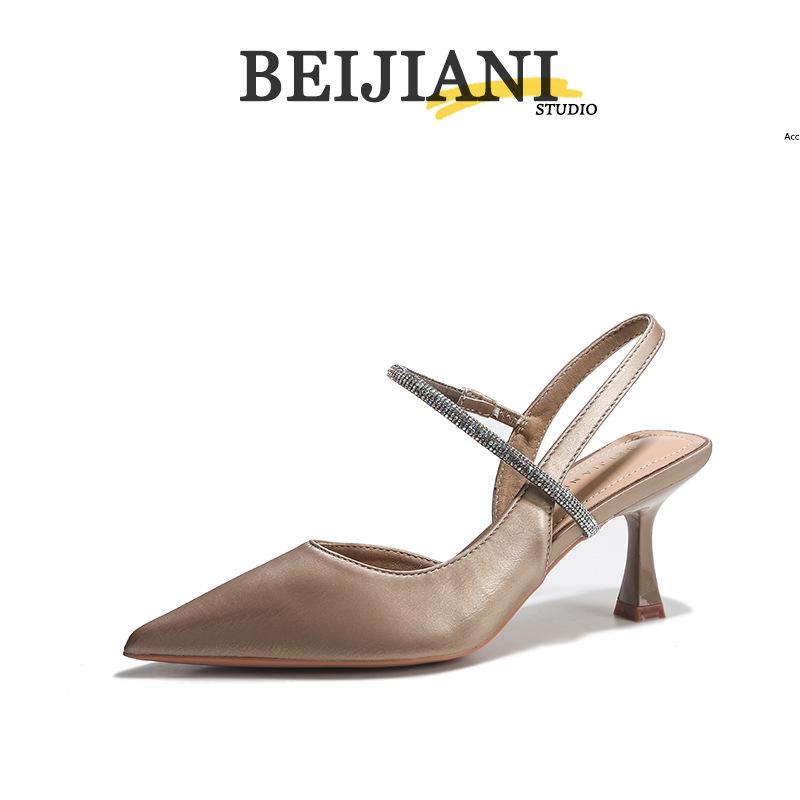 

BEIJIANI A3289-46 Цепочка со стразами, туфли-лодочки с открытым носком на шпильке с одним ремешком 34 хаки