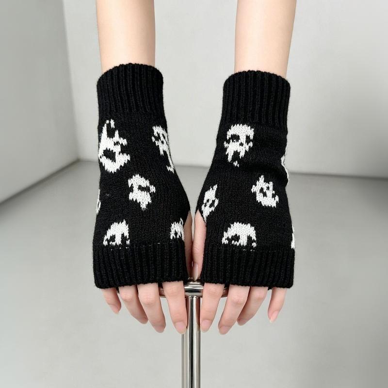 New Halloween Skull Knitted Gloves For Half Finger Fingerless Gloves Warm Winter Wool Gloves Outdoor