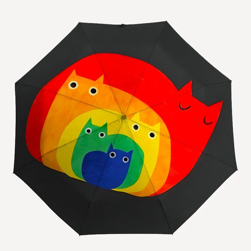 1pc Rainbow Cats Auto Open 8-Rib Windproof Leisure Cool Umbrella, Travel & Commuting, Suitable for All Seasons
