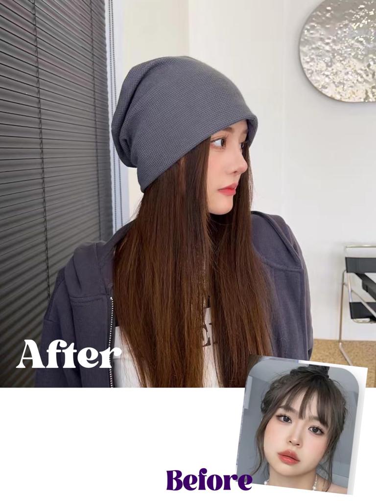 Select Hat with Wig Knit Hat Loose Hat Wig Long Long Straight Long Bob Light Brown Dark Brown 35cm Korean Fashion KPOP Natural Wig Cosplay Medical Wig