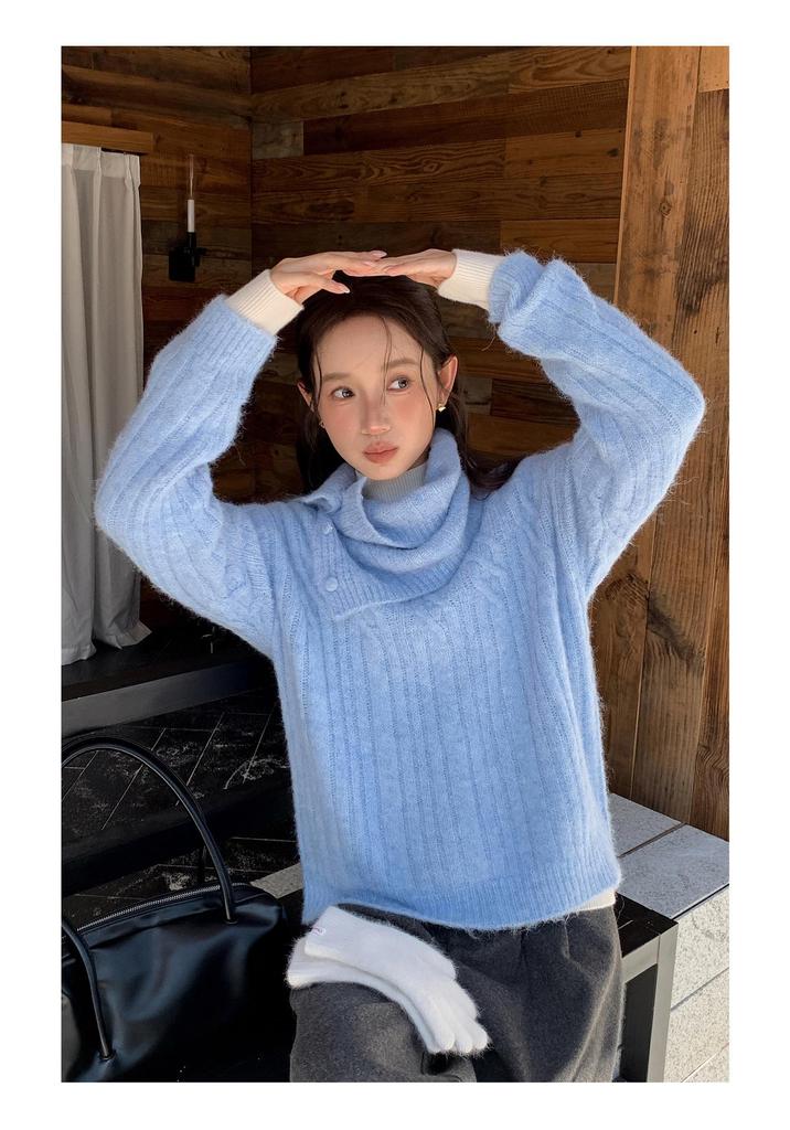 Jiu'er Women's Chunky Knit Winter Sweater with Scarf - Cozy Ribbed Style 0733