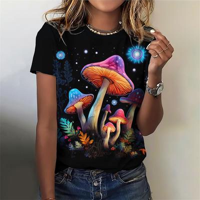 3D Printed Funny Mushroom T-Shirt For Women Plant Pattern Tees Summer Casual O-Neck Tops Short Sleeves Loose Streetwear