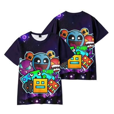 Geometry Dash T-shirt Round Neck Short Sleeve Casual Crewneck Anime Top Tee Fashion Crewneck Tee Summer Plus Size Clothes