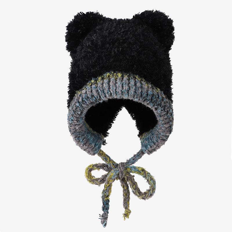 Cute Plush Hat Women's Autumn and Winter Colorful Fringed Braids Knitted Pullover Hat Ear Protector