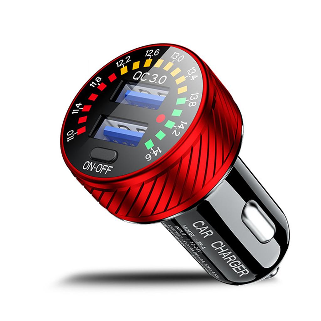 QC 3.0 Dual USB Car Charger 12V 24V Waterproof 18W Fast Charging Marquee Light LED Voltmeter ON OFF Switch Color Display Car-charger Adapter