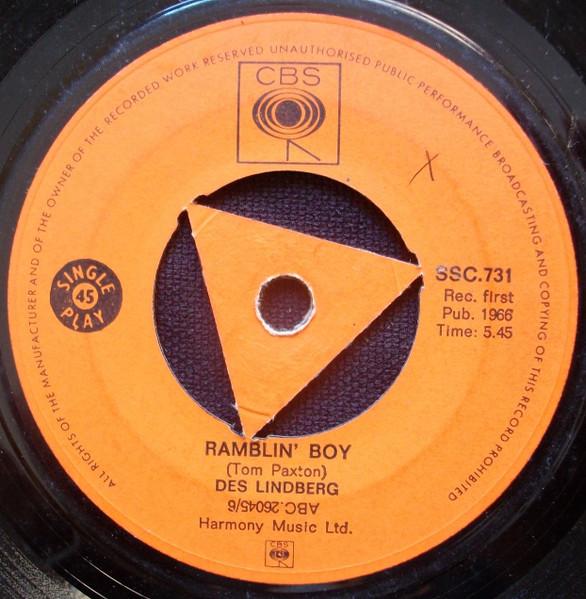 

7-дюймовая пластинка DES LINDBERG Two Little Boys Ramblin Boy SSC731 CBS 1966 Великобритания Поп Б/у