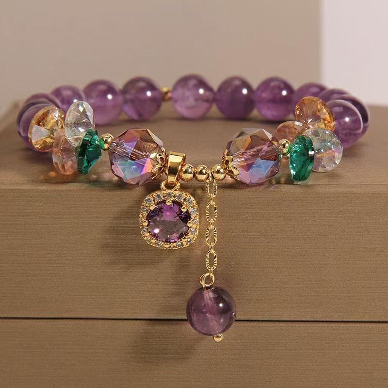 Natural Purple Crystal Bead Bracelet with Natural Amethyst Bead Design Natural Stone Bracelet As Women Girls Jewelry Accessories фиолетовый