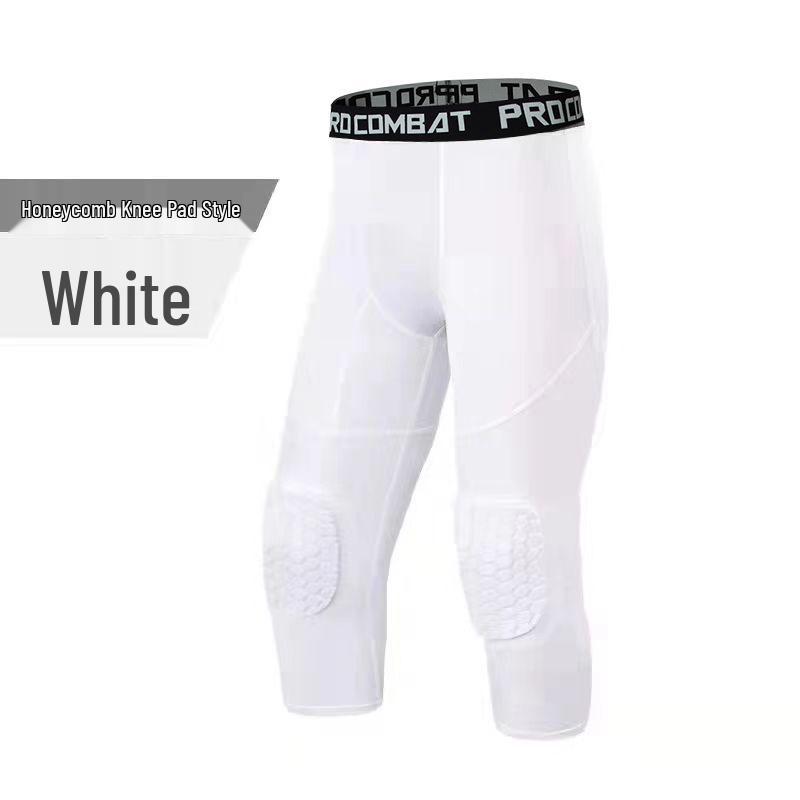 

Men s High-Elastic Honeycomb Anti-Collision Basketball Training Tights - Seven-Point Length for Summer Running and Sports. L білий