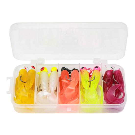 20Pcs Soft Fishing Lure Metal Jig Head Fishing Hooks Realistic Design Bright Color Artificial Bait Worm Lure Fishing Accessories