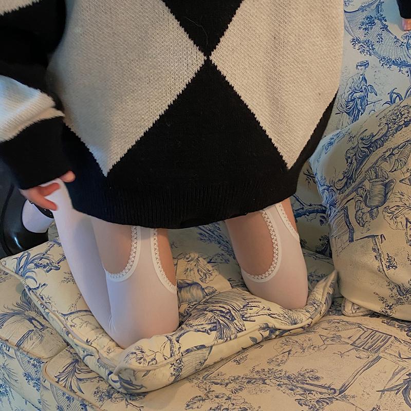 Women White Sexy Stockings With Belt Suspender Wide-banded Tights Lolita Thigh High Stockings With Garters Over The Knee Socks