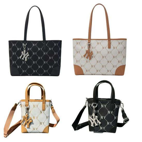 MLB Vintage Monogram Tote Bag - Large Capacity NY Jacquard Logo Handbag (Couple Style)