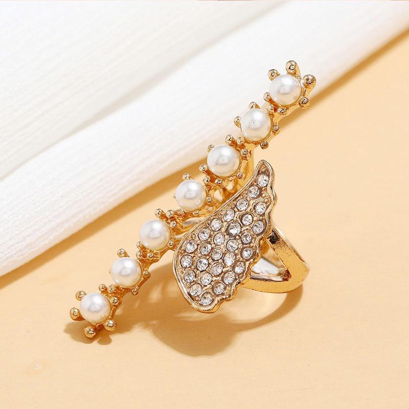 Elegant Geometric Pearl Ring for Women - Japanese & Korean Style, Light Luxury Design, Simple Alloy Hand Jewelry