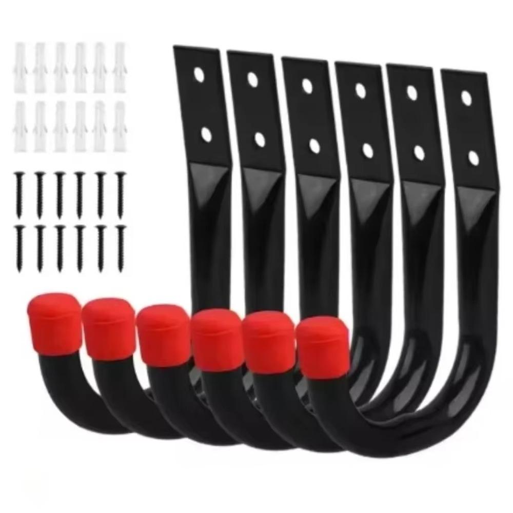 6PCS/Set Heavy Duty Bicycle Support Hooks J-Type Bike Parking Hanger  Wall Mount красный