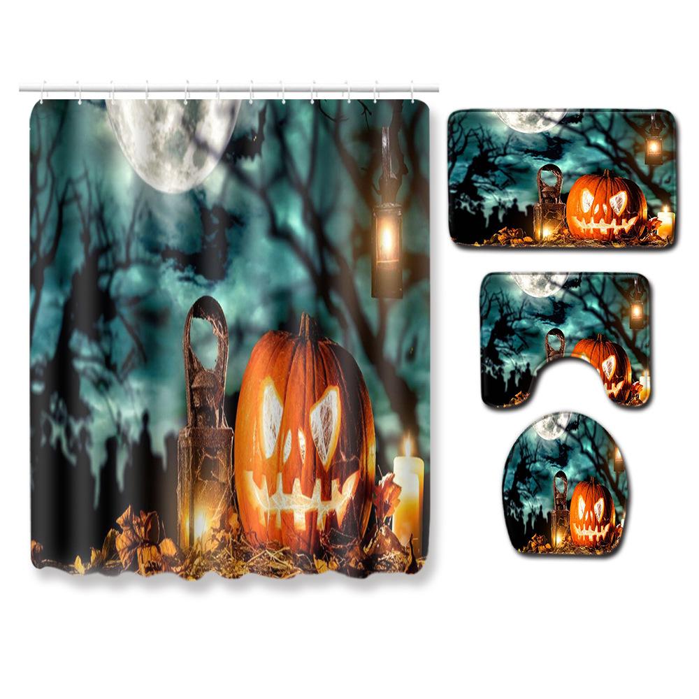 Halloween Shower Curtain Floor Mat Combination Four-Piece Household Door Mat Bedroom Non-Slip Carpet