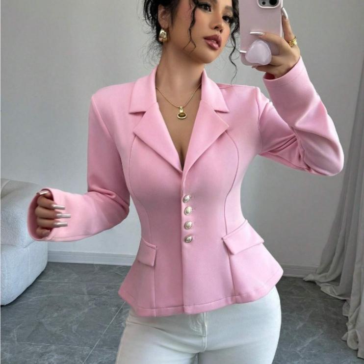 Casual Blazers spring autumn fashion Short jackets women, office lady pink loose thin coats, Single Breasted short suits female