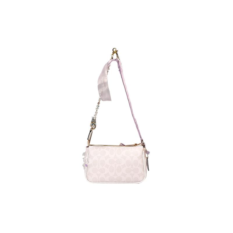 COACH shoulder bag [Customized bag] Nolita 19 Metal brand logo zipper Embroidered patch pendant crossbody New Chinese style sweet Purple mist flower