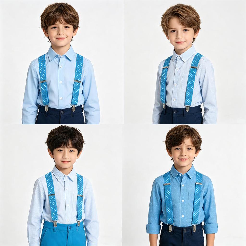 Kids Polka Dot Suspenders 3 Clips Y Back Elastic Adjustable Braces