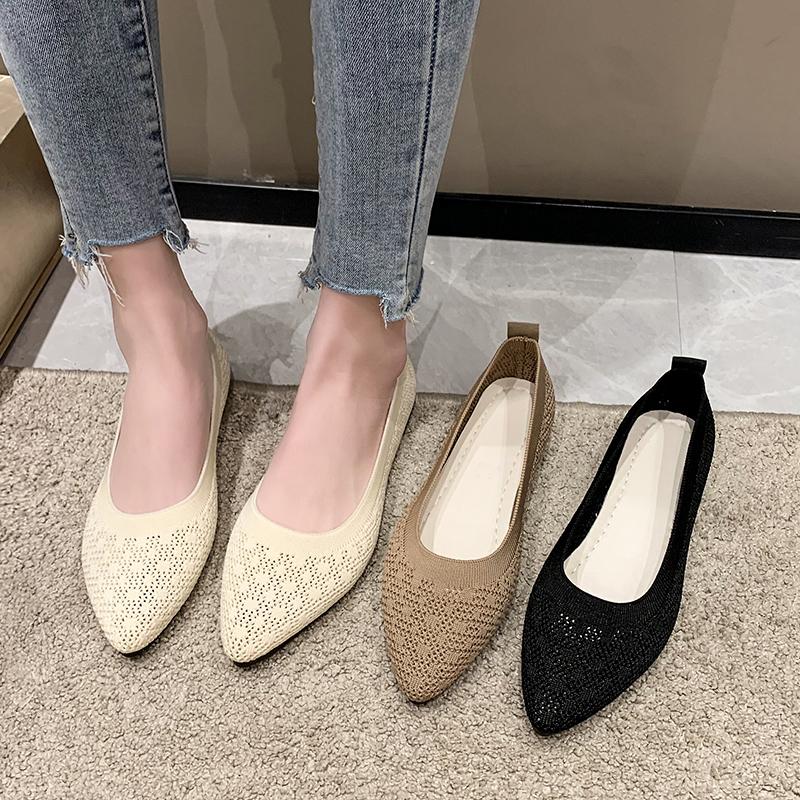 Fashion Women Flat Shoes Pointed Toe Solid Color Knitted Slip on Ladies Shoes Casual Breathable Ballet Women Flat Shoes Loafers Women