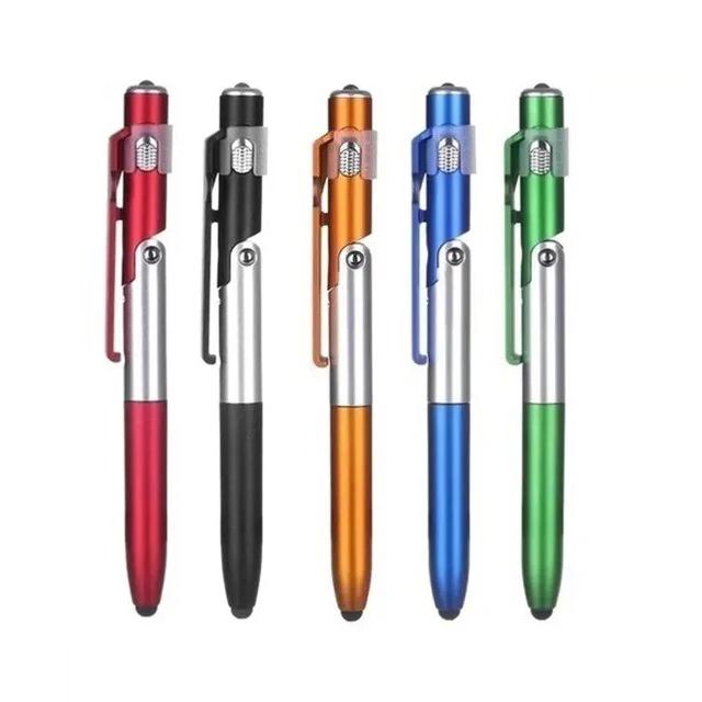 Multifunktions-4-in-1-Faltkugelschreiber mit kapazitivem Stylus (Taschenlampe+Ständer) Für Tablet iPad Handy Halter Ständer