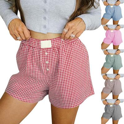 Women S Loose Casual Plaid Mid Waist Sleep Lounge Shorts