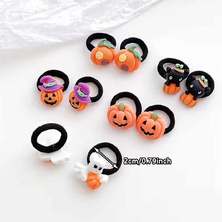 10 Stück Süßes Halloween Haargummis Set für Mädchen – Verspielte Kürbis-, Geist- und Fledermaus-Katzen-Designs, Perfektes Halloween-Geschenk für Mädchen