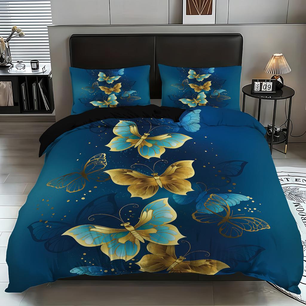 Fashionable Digital Print Butterfly Flower Duvet Cover Set -SoftComfortable Bedding with Classic Design-Ideal for