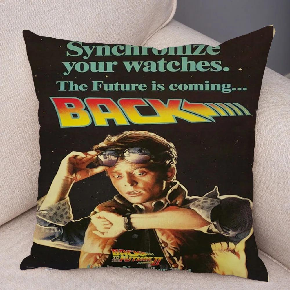 Cartoon Klassiker Film Kissenbezug Deko Zurück in die Zukunft Kissenbezug Superweicher Plüsch Kissenbezug für Sofa Zuhause Auto 45x45cm