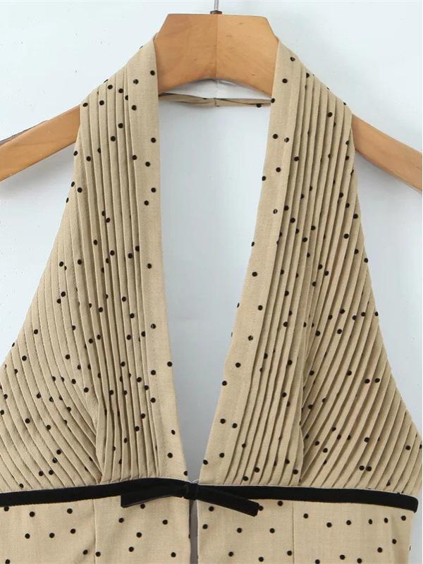 French Polka Dot V-Neck Halter Dress – Women's Trendy Vacation Slip Skirt