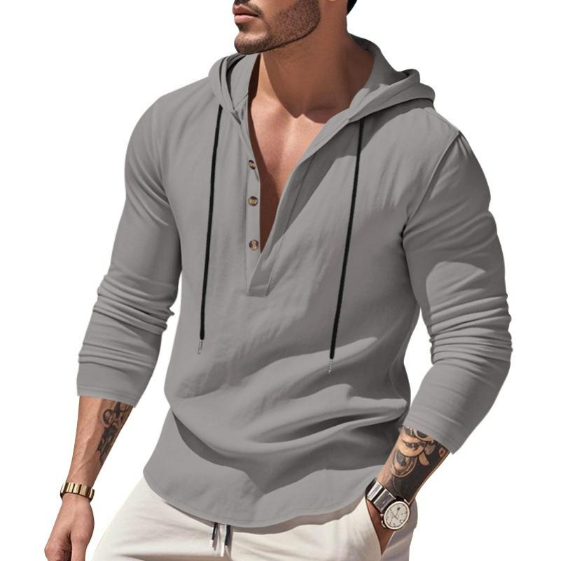 Men's Spring and Autumn Long-sleeved Linen Shirt Hooded Bottoming Shirt Casual T-shirt Sweater Men