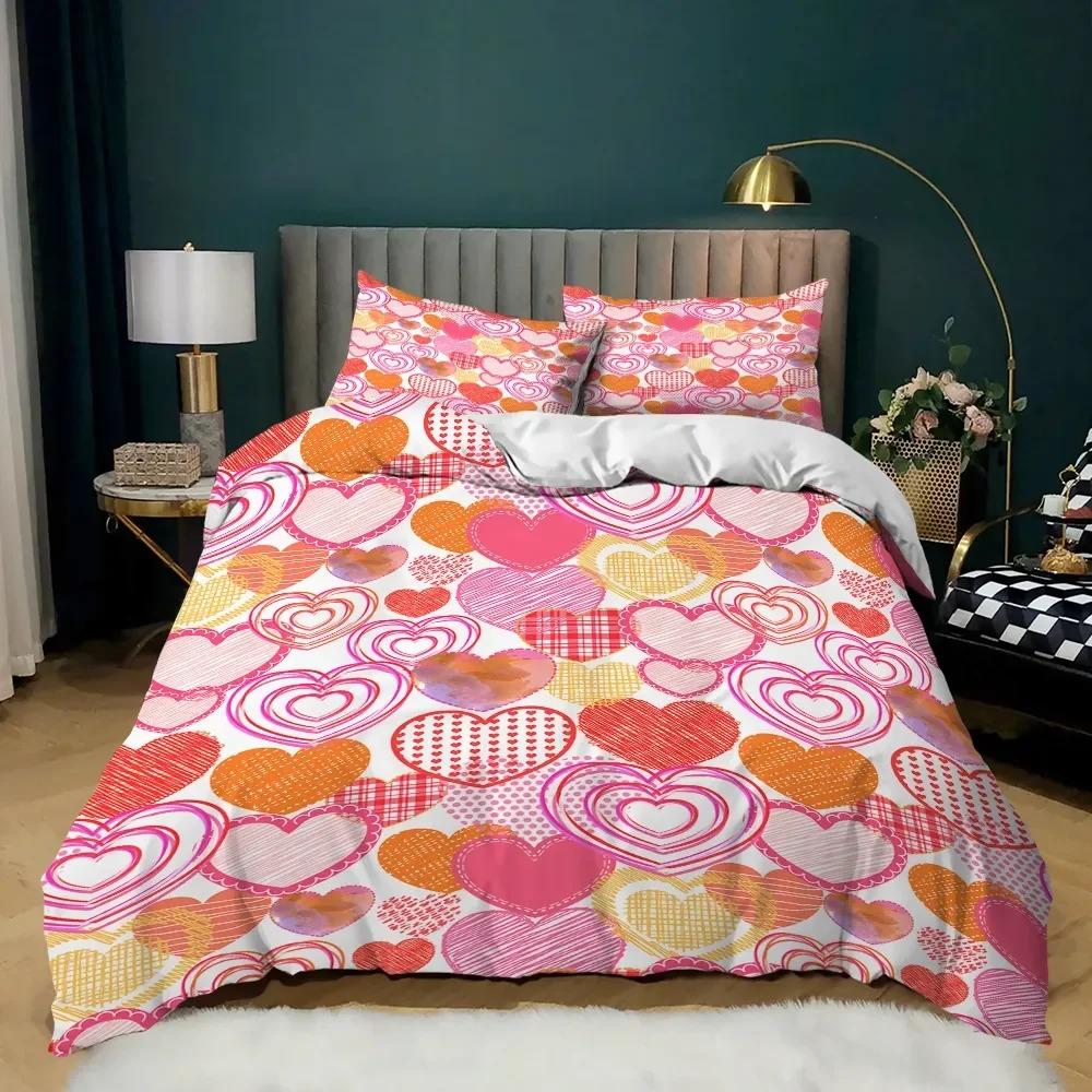Liebesherz Bettbezug Rot Lila Rosenblume Bettwäscheset Bettbezug Bettdecke Valentinstag Geschenk Paar Liebhaber Schlafzimmer