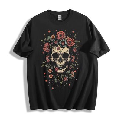 Floral Skull T-Shirt - Vibrant Day of the Dead Unisex Tee