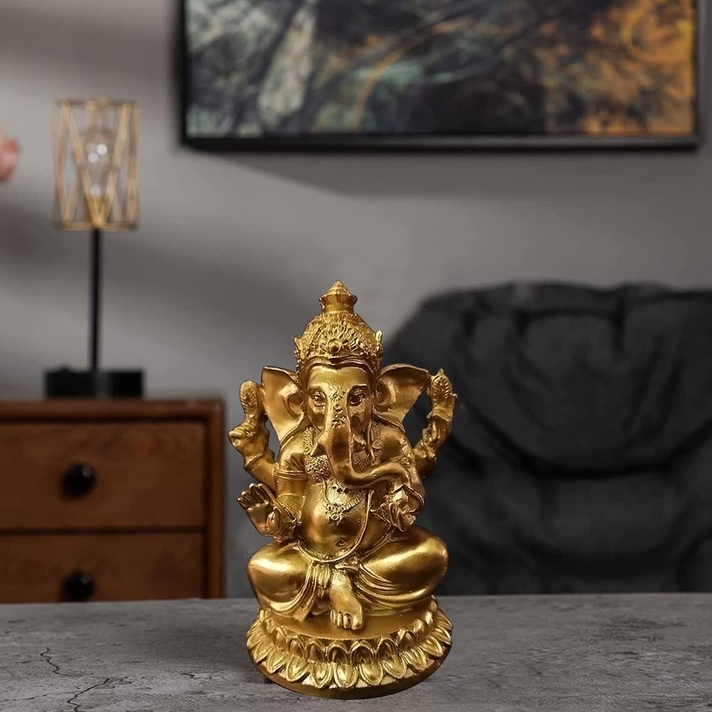 Ganesha God Indian God Gold Ganesha Elephant Object Interior Good Luck Money Luck Increase Business Prosperity Feng Shui Goods (B)