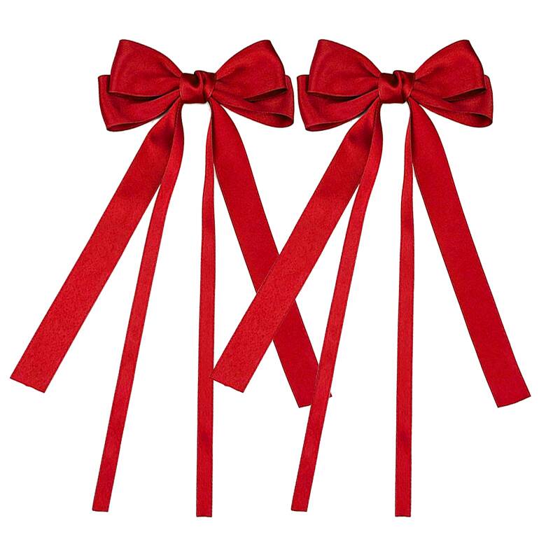 Vintage Solid Color Ribbon Double Bowknot Clip Pin For Women Girls Korean Big Bow Long Tassel Barrettes Hair Accessories
