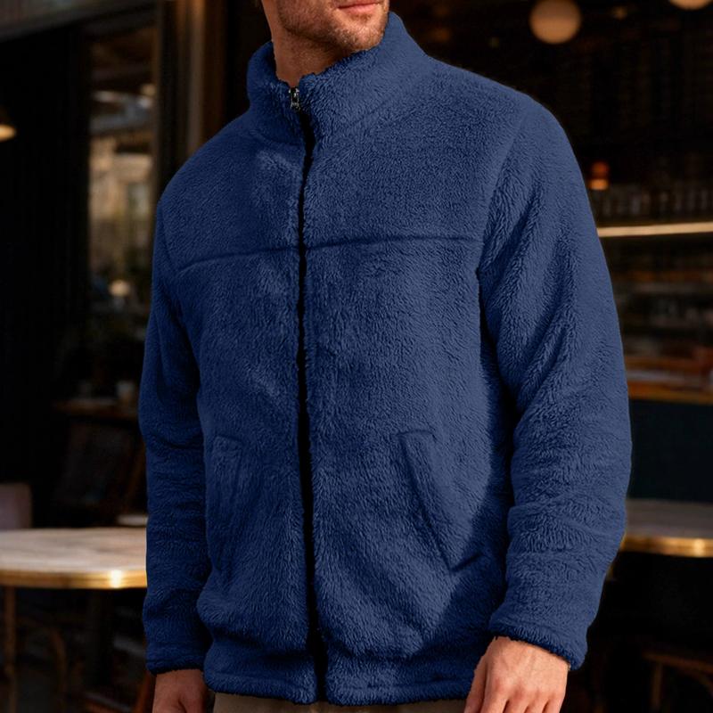 Giacca in Pile con Zip da Uomo Collo Alto Slim Fit Casual Autunno Inverno Capispalla Fibra di Poliestere Giacche Ispessite