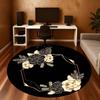 1PC Floral Frame Black and Gold Office Round Area Rug, Under Office Chairs Bedroom Living Room Home Decor,Carpet for Office, -1110282