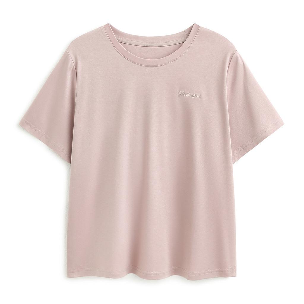 26 Summer Round Neck Unique Embroidery Loose Solid Color Versatile T-shirt with Mulberry Silk