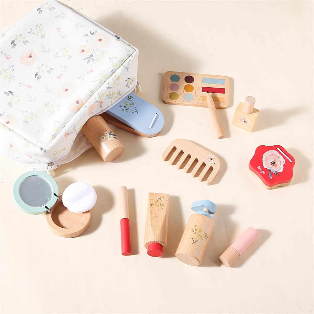 Baby Wooden Pretend Play Makeup Toys Simulation Cosmetics Set Girls Play House Hairdressing Simulation Make Up Preschool Toys